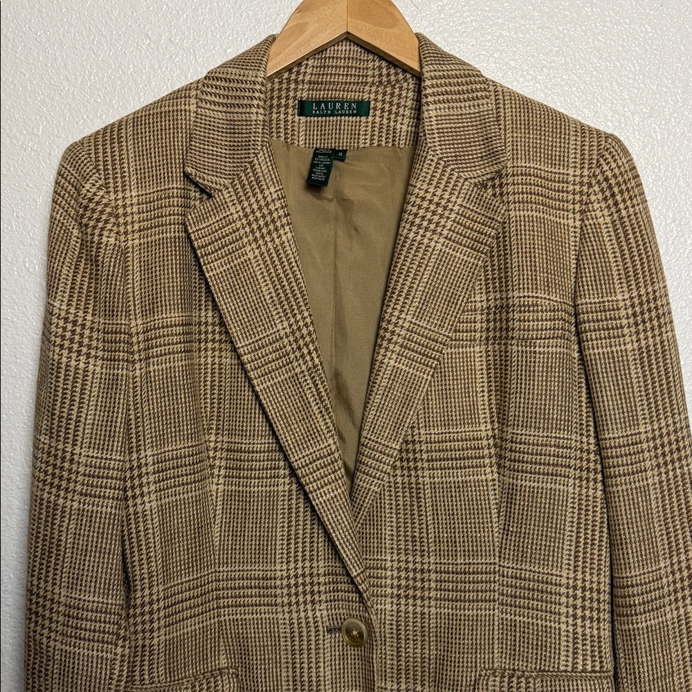 Lauren Ralph Lauren Glen Plaid Blazer Tan and Brown Size 12 - Picture 2 of 11